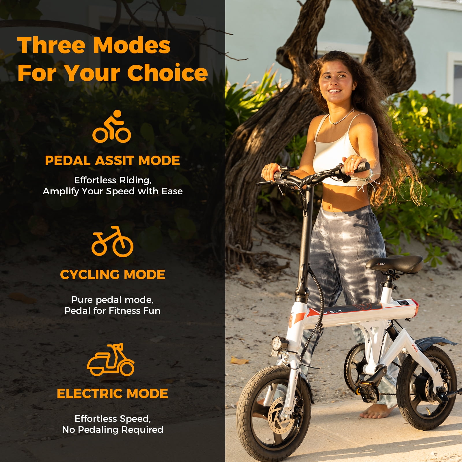 Jasion EB3 Electric Bike for Adults, 350W Folding Electric Bicycle with 270Wh Battery, 14" Foldable Commuter City Ebike for Teens, 3 Levels Assist