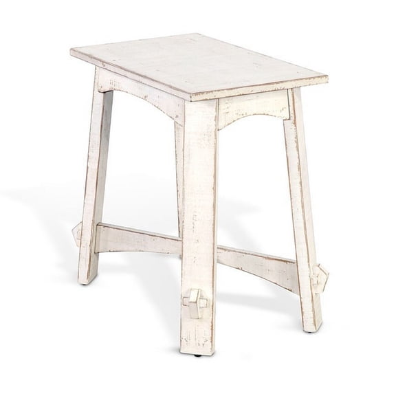 Rena Rustic Accent Chairside Table- X Legs- 24in Distressed White