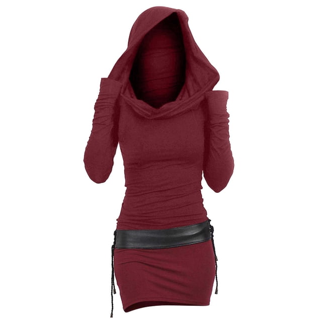 Gspmoly Robes d'Été pour Femmes, Sweat à Capuche à Manches Longues Patchwork avec Œillets Vintage Punk Gothique Robes d'Été pour Femmes en Liquidation