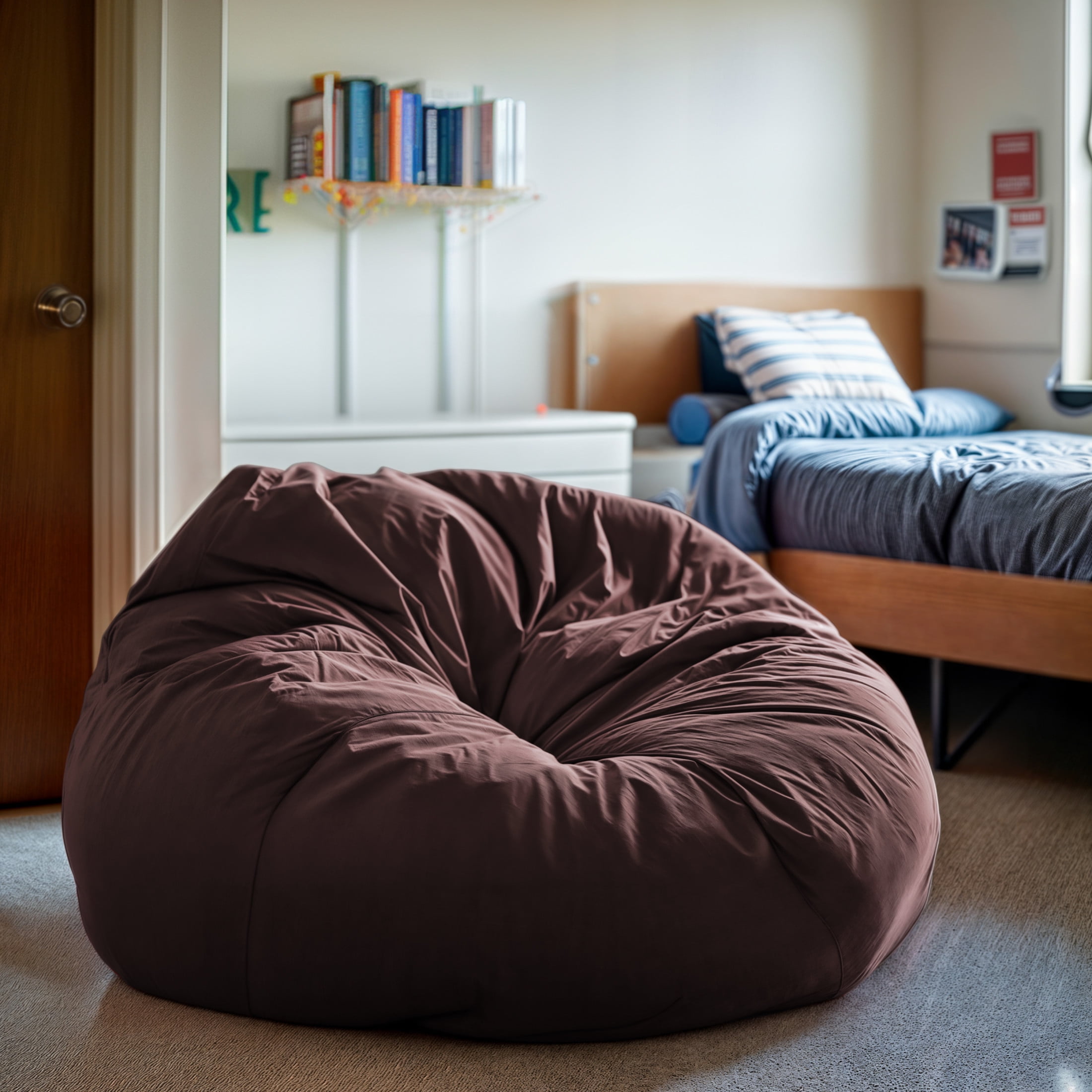 Flash Furniture Duncan Oversized Solid Brown Refillable Bean Bag Chair for All Ages