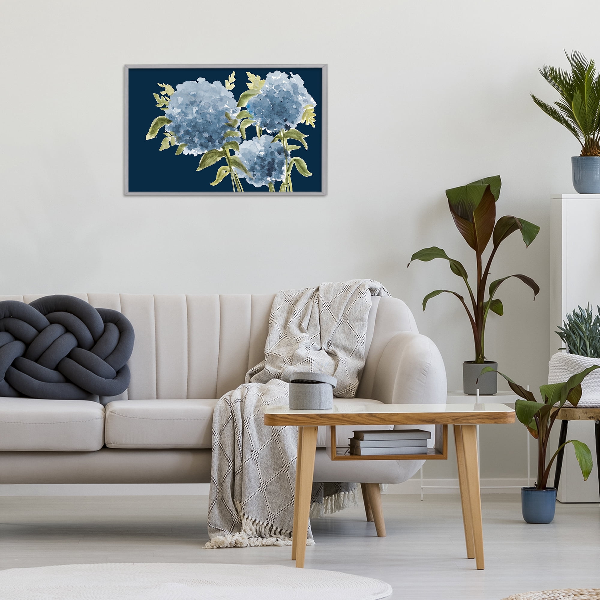 Stupell Industries Blue Hydrangeas on Indigo Gray Framed Giclee Art, design by Janice Gaynor