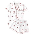 thumbnail image 2 of FASHOFT Cute Pajamas For Women Set 2 Piece Bow Print Summer Pjs Sets Lounge Matching Button Shirt with Shorts Sleepwear White L, 2 of 3
