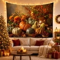 thumbnail image 3 of Pumpkins and Berries on a Muted Brownish-Gold Background, Nostalgic Rustic for Autumn Decor Lovers, Still Life Wall Art, Thanksgiving Gift, Tapestry Wall Hanging for Living Room and Bedroom, 3 of 7