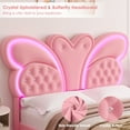 thumbnail image 3 of Homfa Queen Size Velvet Upholstered Bed with LED Lights, Floating Platform Bed Frame with Butterfly Crystal Button Tufted Headboard, Pink, 3 of 7