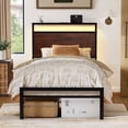 thumbnail image 2 of GUNAITO Twin Size Bed Frame with Wooden Headboard Metal Platform Bed Frame with LED Lights Charging Station Rustic Brown, 2 of 7