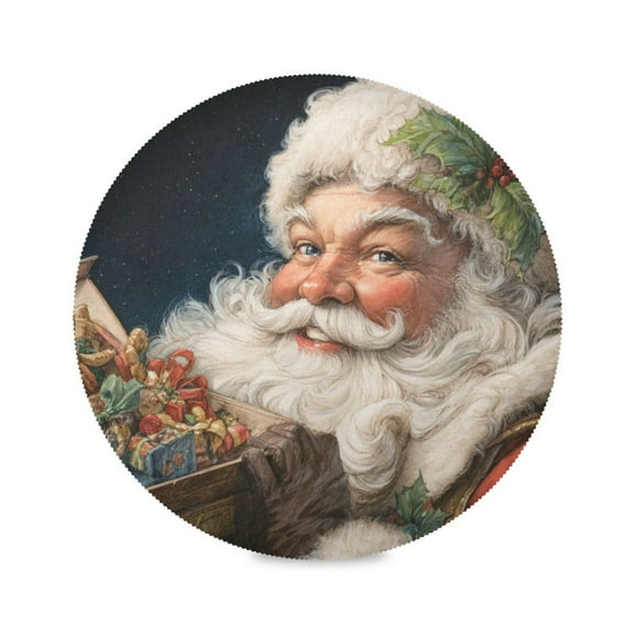 WOBOGO Santa Claus Round Placemats Set of 1 Heat Resistant Washable Kitchen Table Decorations 15.4in