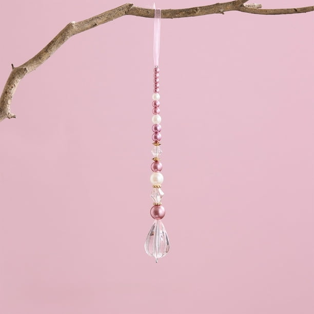 Adornos colgantes para árbol de Navidad | Decoración colgante de cristal acrílico rosa, cuentas de perla de lujo, elegante decoración de 9 pulgadas para hogar, fiestas, exposición romántica diaria