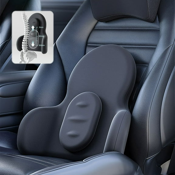 Lumbar Support Pillow Car Adjustable Ergonomic Memory Foam Back Cushion 38x12x37cm Breathable Cover Pain Relief Spine Support Universal for Car Office Chair Seat