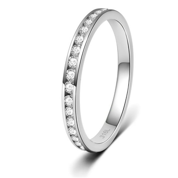 Eternity Stainless Steel (316L) Stackable Band Ring Cubic Zirconia (CZ) Wedding Band Ring 2.2mm Wide