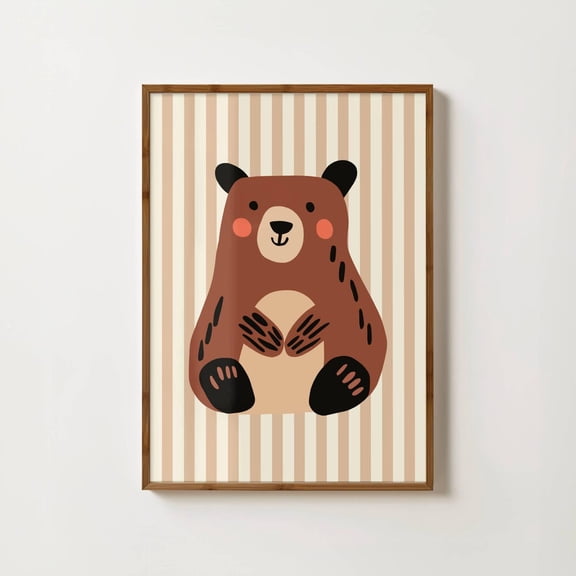 Bear Nursery Print Woodland Nursery Art Animal Nursery Decor Neutral Room Prints Striped Nursery Wall Art Colorful Nursery Illustration Home Decor #966, Unframed Poster Size 8x12
