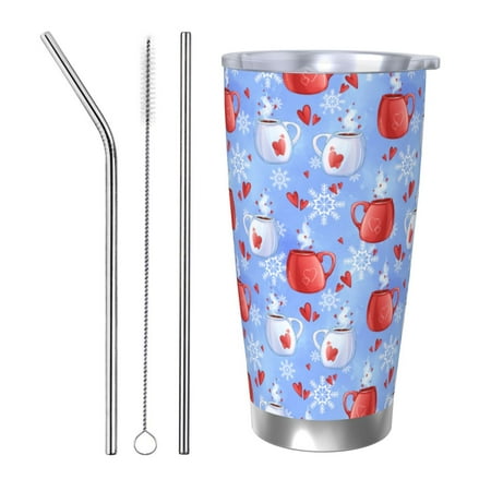 

Qekee coffee love cup winter Print 20OZ Car Cup Stainless Steel Vacuum Insulated Tumbler Tumbler Cup With Lid And Straw Travel Coffee Mug-Straw Three-piece Set