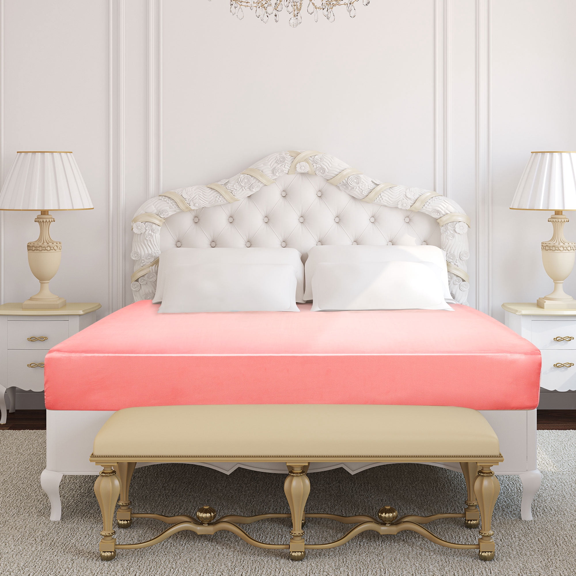 Unique Bargains 12" Large Pocket Satin Silk Fitted Sheet Twin Pink
