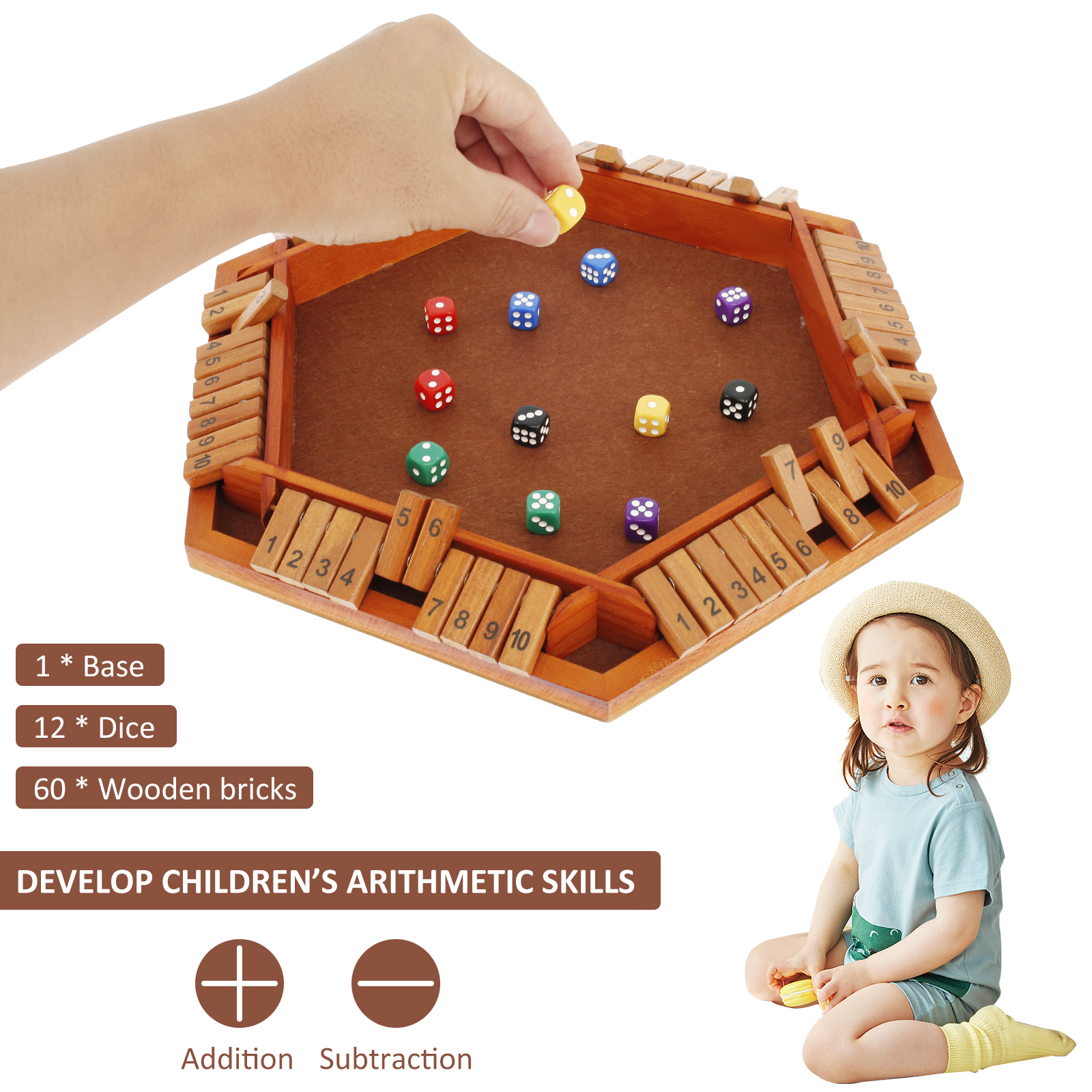 Wekvgz Shut The Box Wooden Dice Game For 6 Players photo 3