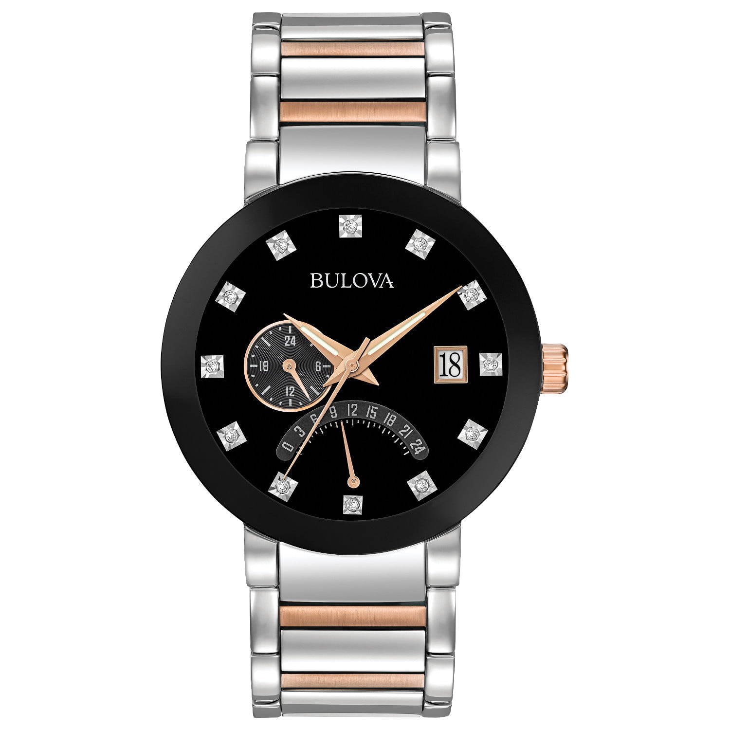 Bulova Men's Diamonds Black Dial Two Tone Bracelet Watch 98D129