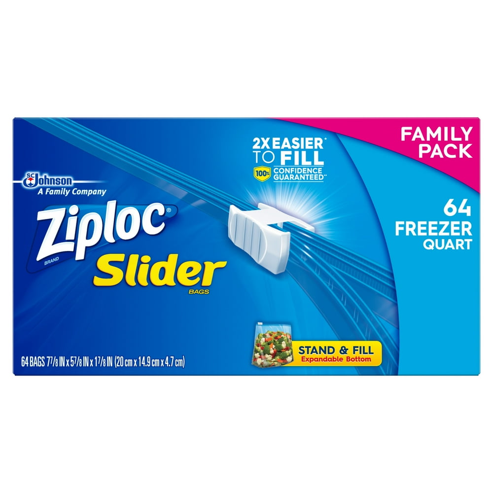 Ziploc Slider Freezer Bags, Quart, 64 ct