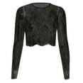 thumbnail image 5 of MIXUE Womens Summer Tops Mesh Solid Color Floral Lace Round Neck Long Sleeve Sexy Transparent Slim Shirts For Women Tee Shirts Daily-Wear,Black,L, 5 of 5