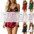 thumbnail image 3 of Women's Deep V Neck Lace Trim Satin Slip Nightgown, Spaghetti Strap Bodycon Sleepwear Dress Black S(S), 3 of 5