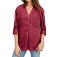 thumbnail image 6 of MixMatchy Women's Long Sleeve Denim V-Neck Tencel Button Down Shirt, 6 of 6