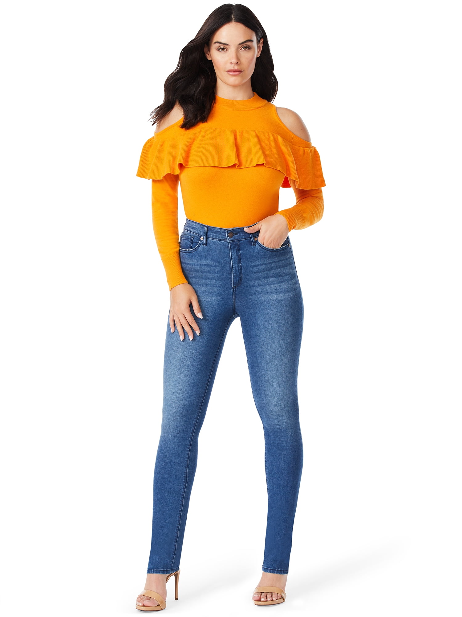 Sofia Jeans by Sofia Vergara Women's Cold Shoulder Ruffled Sweater