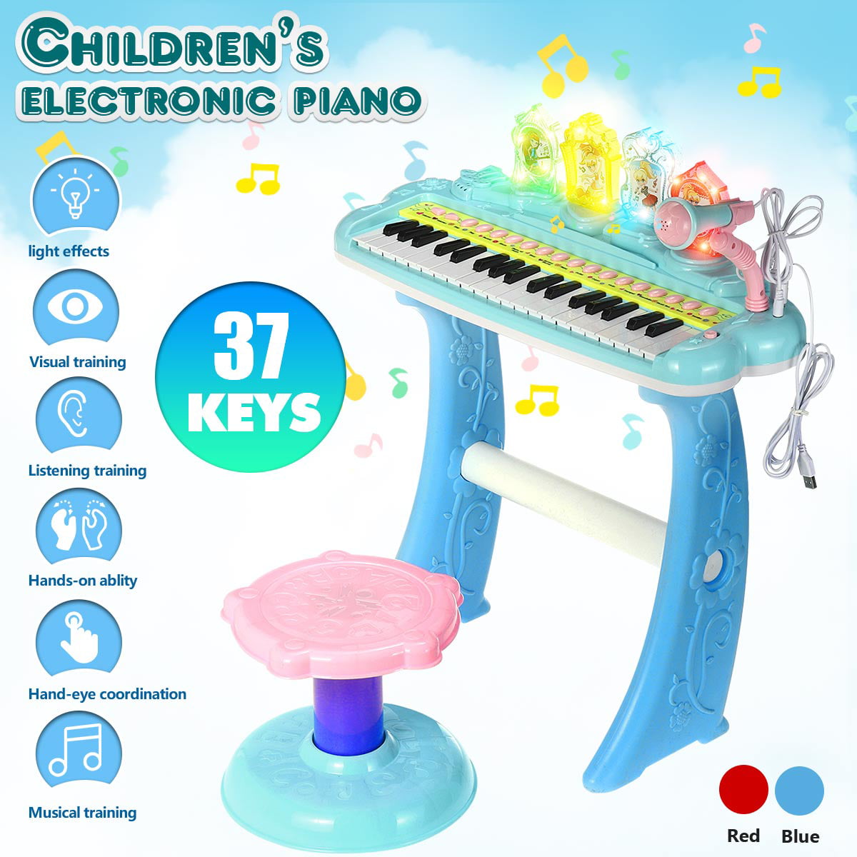 37-Key Kids Electronic Piano Keyboard w/ Record & Playback Microphone 