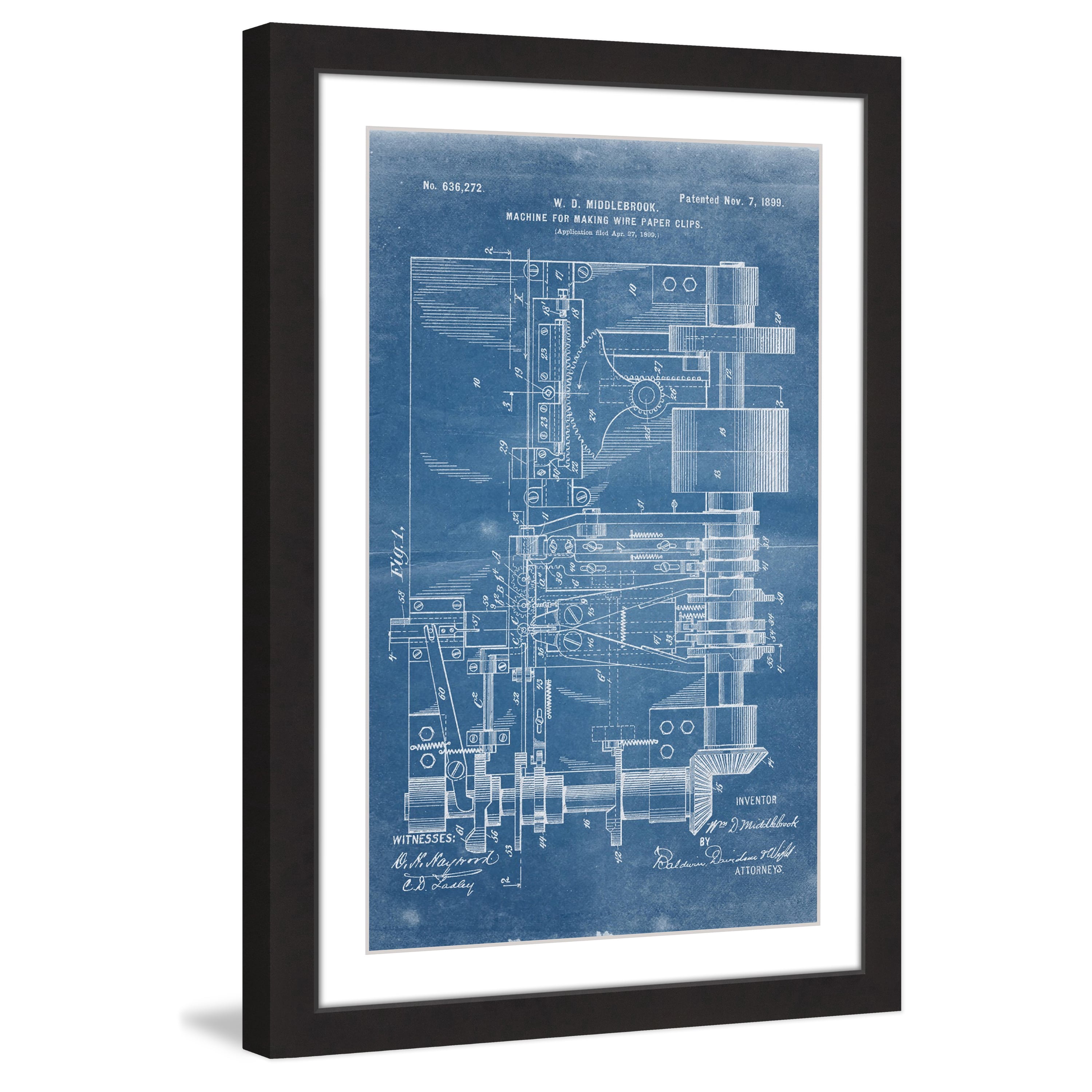 "Paper Clip 1899 Blueprint" Framed Painting Print