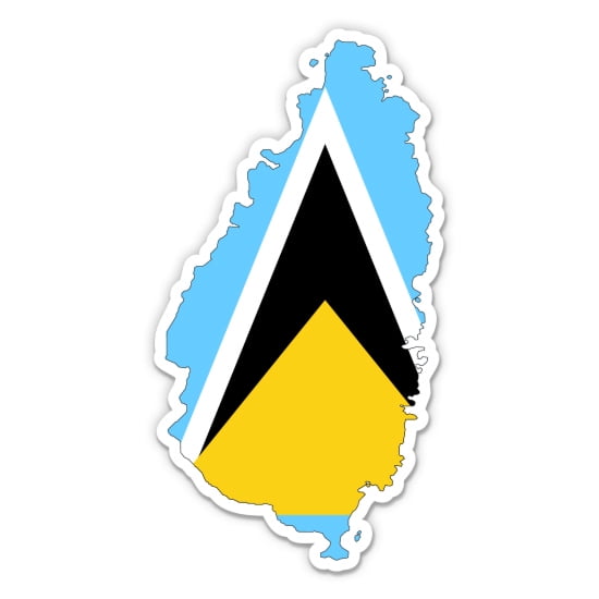Saint Lucia Flag Country Shape - 3" Vinyl Sticker - For Car Laptop Water Bottle Phone - Waterproof Decal