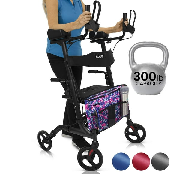 Andador vertical Vive Mobility con asiento para personas mayores, mujeres - Andador con ruedas, reposabrazos, resistente, plegable, ayuda médica para personas mayores - Ayuda plegable para caminar (ne