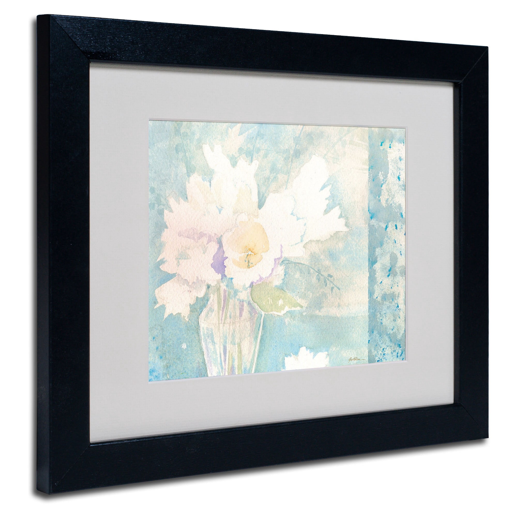 Trademark Fine Art "White and Teal Composition" Canvas Art by Sheila Golden, Black Frame
