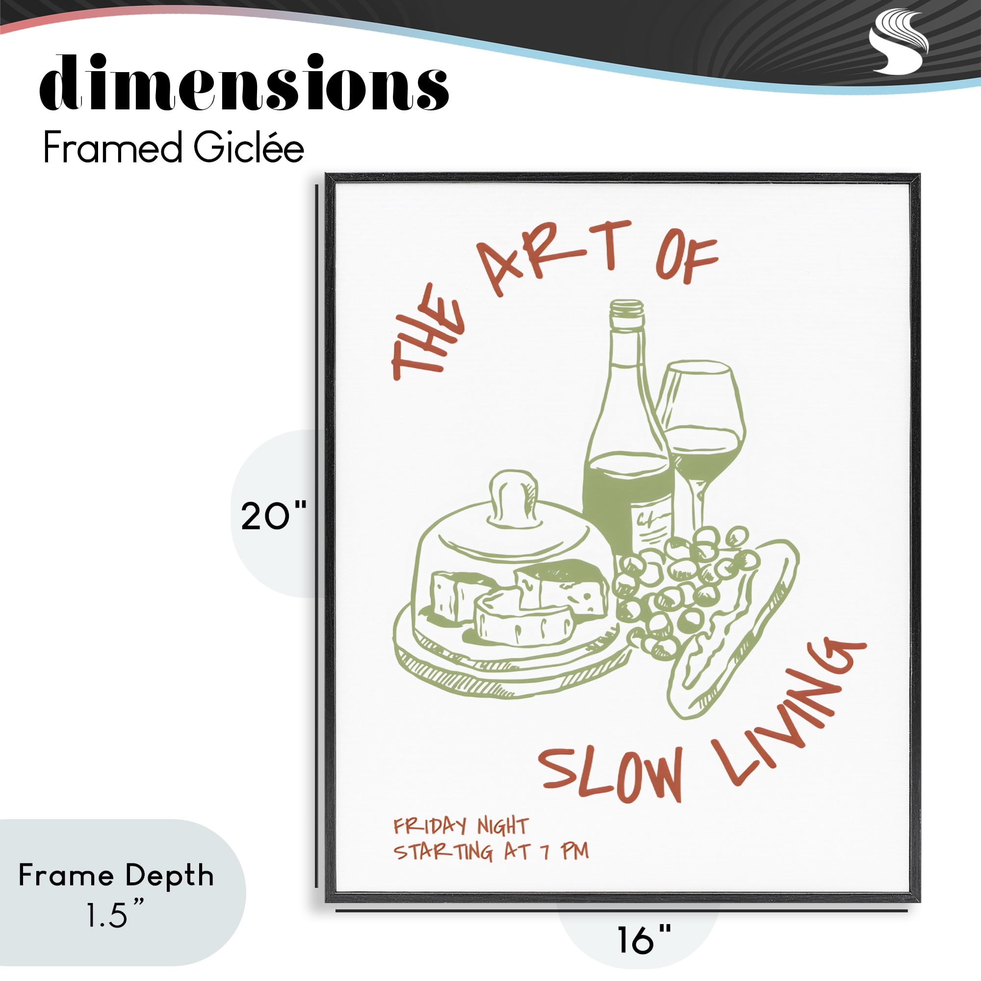 Stupell Industries Slow Living Wine & Cheese Black Framed Giclee Art, design by The Prints Vibe