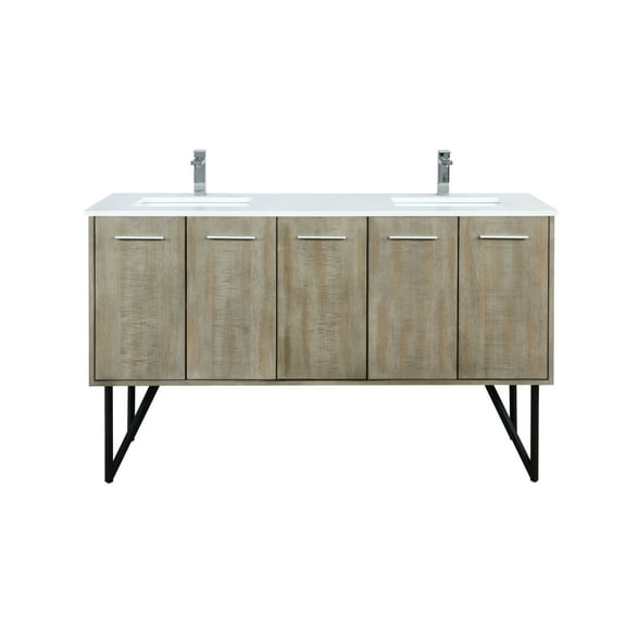 Lancy 60 in W Rustic Acacia Double Bath Vanity, Cultured Marble Top and Chrome Faucet Set