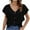 Black, variant on Women's Fashionable and Casual Ruffle Sleeve Button-Down V-Neck Top, Short Sleeve Blouse, Stylish and Comfortable Fly Sleeve Shirt for Daily Wear, Trendy Women's V-Neck Blouse for Casual Occasions