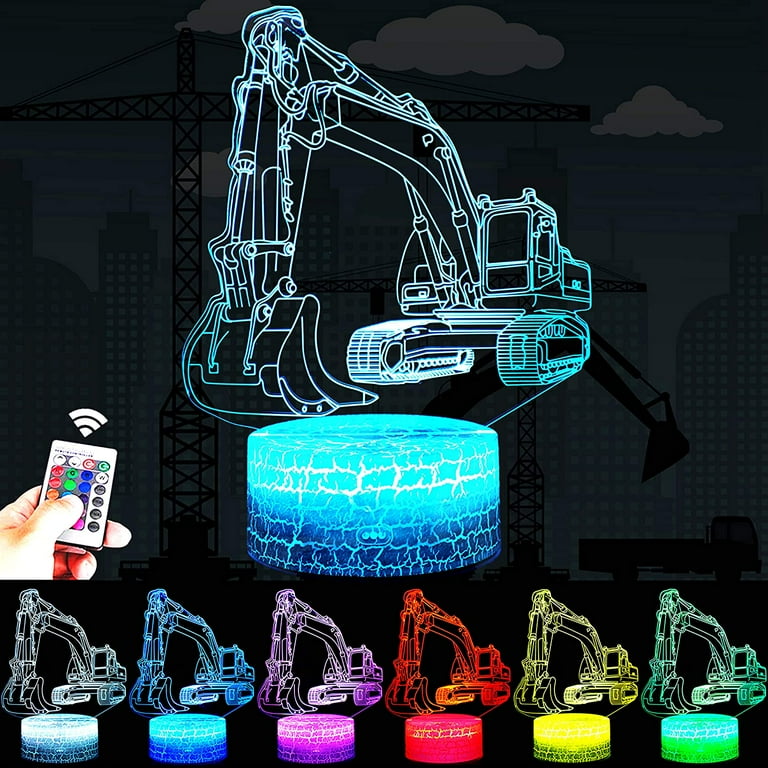 YSITIAN Excavator Night Light for Kids, 16 Colors 3D LED Illusion - Main Image