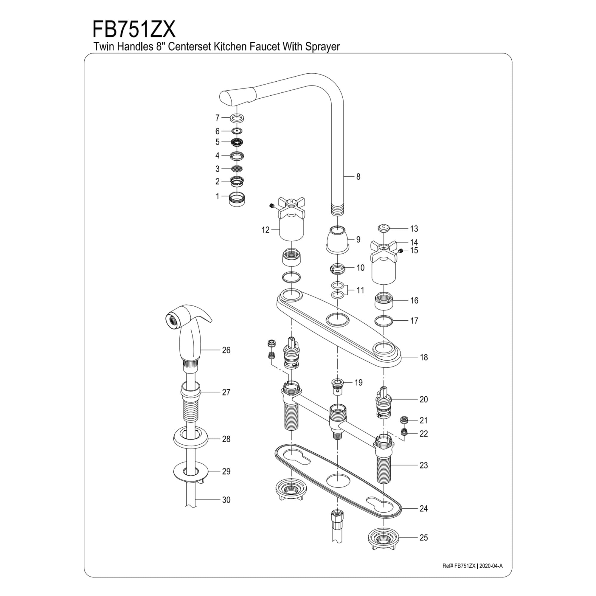 Kingston FB751ZX Millennium Two-Handle 4-Hole 8" Centerset Kitchen Faucet with Side Sprayer in Polished Chrome