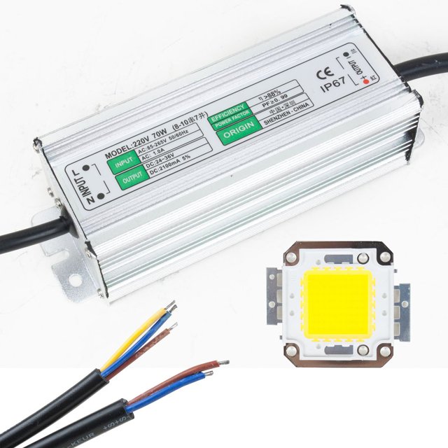 Unique Bargains 70W Waterproof Led Driver Power Supply + 70W Warm White LED Surface Mounted Devices Chip Light