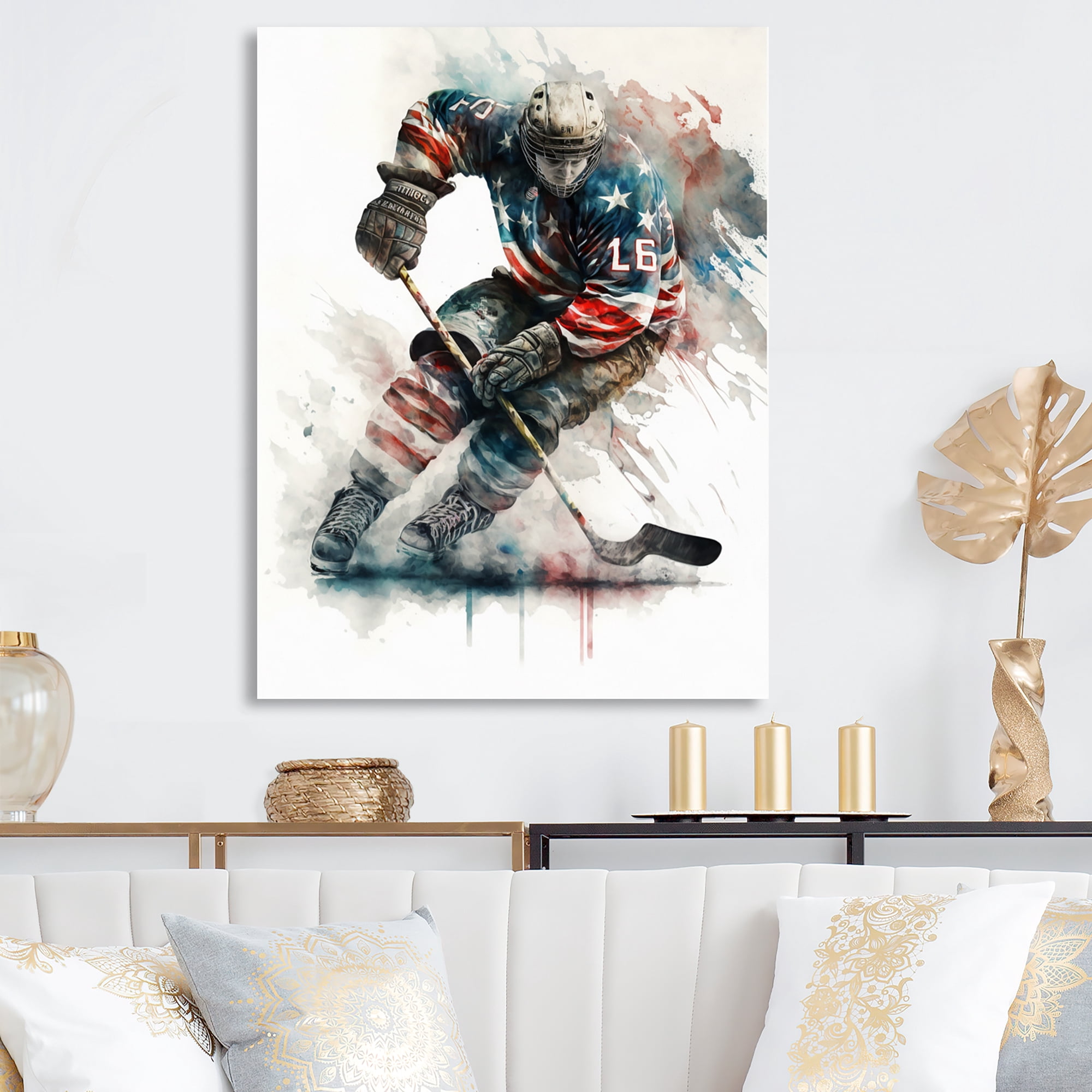 Designart Usa Hockey Player In Action IV Canvas Wall Art