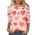 thumbnail image 2 of successthop Pink 3/4 Sleeve Tops for Women with Crew Neck Valentines Womens Tops Plus Size Polyester Casual Love Heart Printed Lover Gift Blouse Tops for Valentines Gifts L, 2 of 5