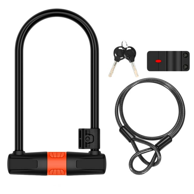 1 juego de candado de cadena antirrobo para bicicleta, con forma de U, con cable de acero y llave, accesorios para bicicleta de montaña, motocicleta, bicicleta eléctrica (negro y naranja)