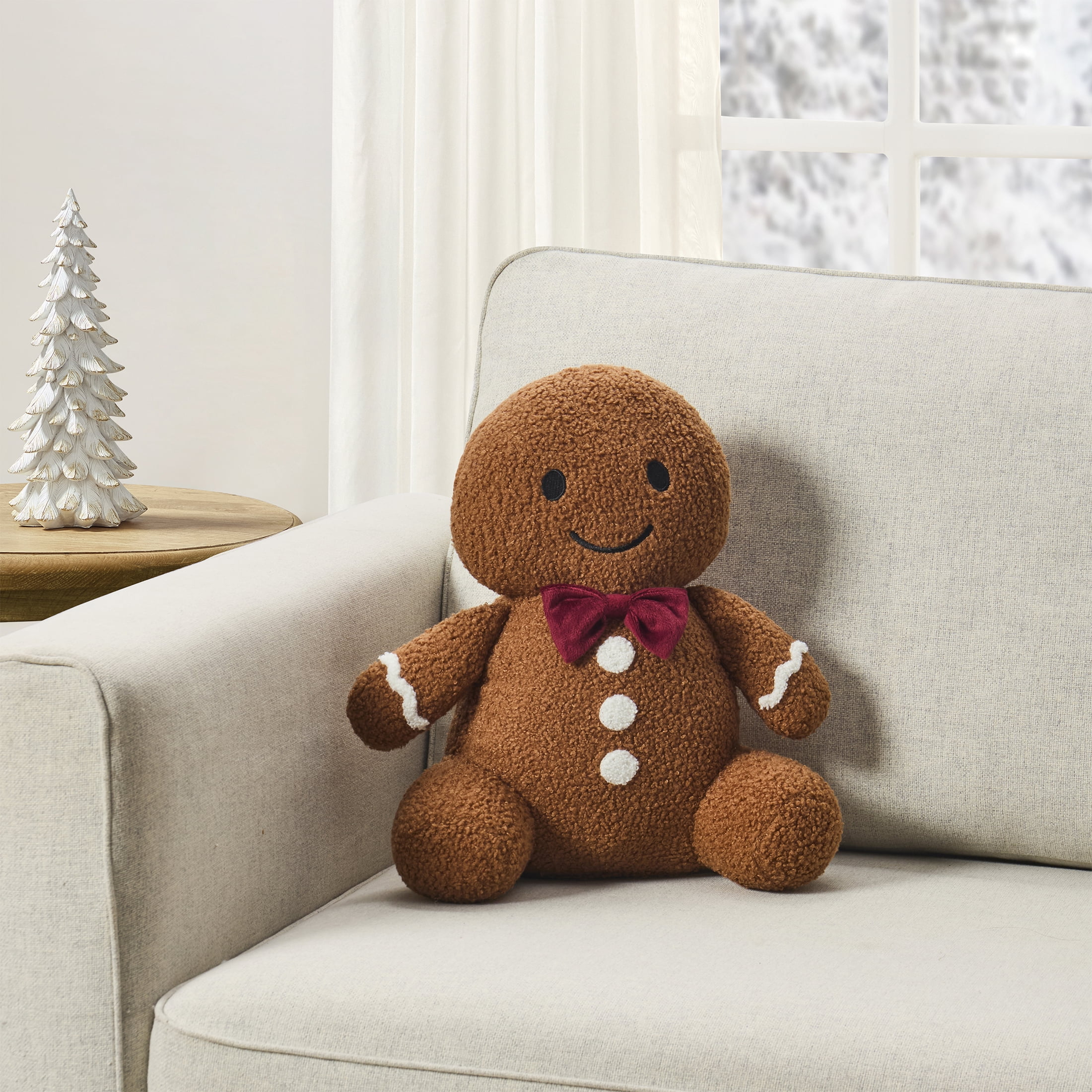 My Texas House Gingerbread Man Decorative Christmas Pillow, Brown and White, 14" x 8.5"