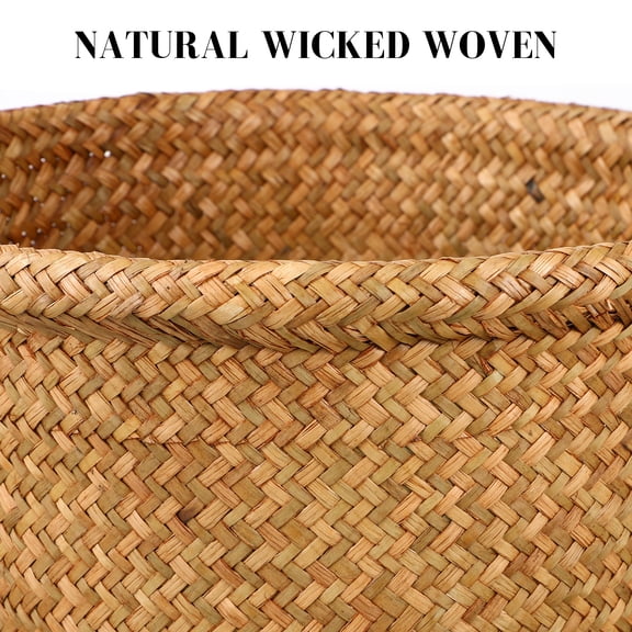 HOOWIFFY Premium Khaki Wicker Trash Basket Rattan Waste Bin for Bedroom Bathroom Kitchen Use