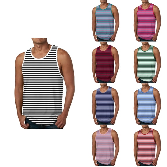 Abtuhar Men Casual Summer Loose Stripe Sport Round Neck Tank Top,Light Blue,XXL