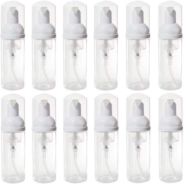 12 botellas vacías de jabón de viaje | Dispensador de espuma de plástico | Mini dispensador de jabón espumoso para limpieza, viajes y embalaje de cosméticos (50 ml) 60 ml