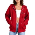 thumbnail image 2 of CBASIHI Womens Zip Up Hoodies with Pockets- Drop Shoulder Casual Trendy Long Sleeve Fall Oversized Sweatshirts Red Size 2XL, 2 of 8