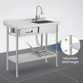 thumbnail image 5 of Studyset Stainless Steel Laundry Utility Sink, Freestanding Single Bowl Kitchen Sink with Hot & Cold Water Faucet, Built-In Wash Board, Drawer, Drain Basket, Dish Rack for Laundry Room, Garage, 5 of 8