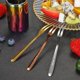 thumbnail image 4 of JM Juego de tenedor de postre de acero inoxidable de calidad alimentaria, tenedor de fruta antioxidante para aperitivos con caja de almacenamiento para el hogar (multicolor), 1 Juego JM, 4 of 5