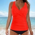 thumbnail image 2 of WREESH Women's Tiered Ruffle Blouson Tankini Two-Piece Swimsuit Tummy Control Adjustable Straps High Waisted Swim Shorts Orange, 2 of 5