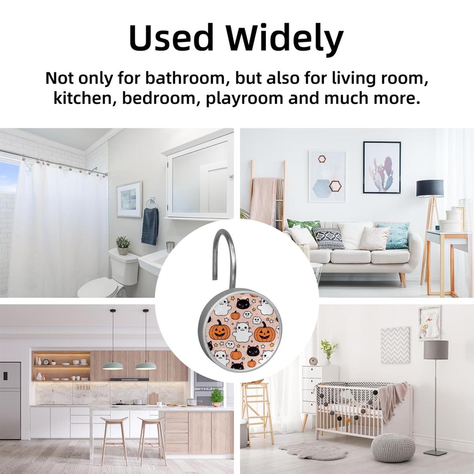 HemaKayy 12 Pcs Shower Curtain Hooks Bathroom Decorative Accessories Cartoon Pumpkin Cat