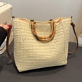 thumbnail image 3 of Women Straw Woven Handbag with Bamboo Handle Tote Clutch Bags for Seaside(Beige) Shoulder Bags for Women, 3 of 10