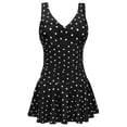 thumbnail image 2 of Inadays Women Plus Size One Piece Swimsuit Flower Printing Modest Tummy Control Swimdress V Neck Vintage Bathing Suits Skirt Swimwear, Black Polka Dot, XL, 2 of 8
