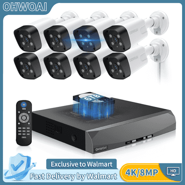 《2-Way Audio & 100ft Night Vision》OHWOAI Wired Outdoor 4K Ultra 8.0MP POE Security Camera System.