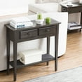 thumbnail image 4 of Leick Home Teegan Solid Wood 2-Drawer Entryway Console Table with Shelf, Smoke Gray, 4 of 20